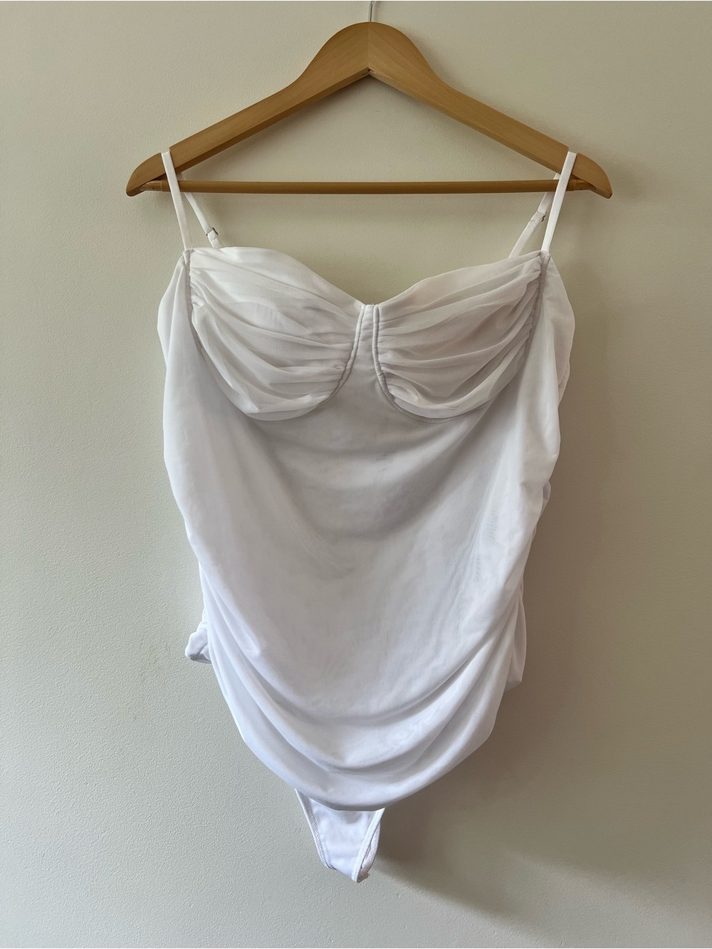 Abercrombie & Fitch White Sheer Mesh Rouched Draped Bustier Bodysuit XL NWT